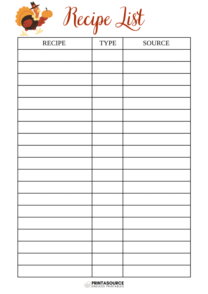 24 Thanksgiving planner page