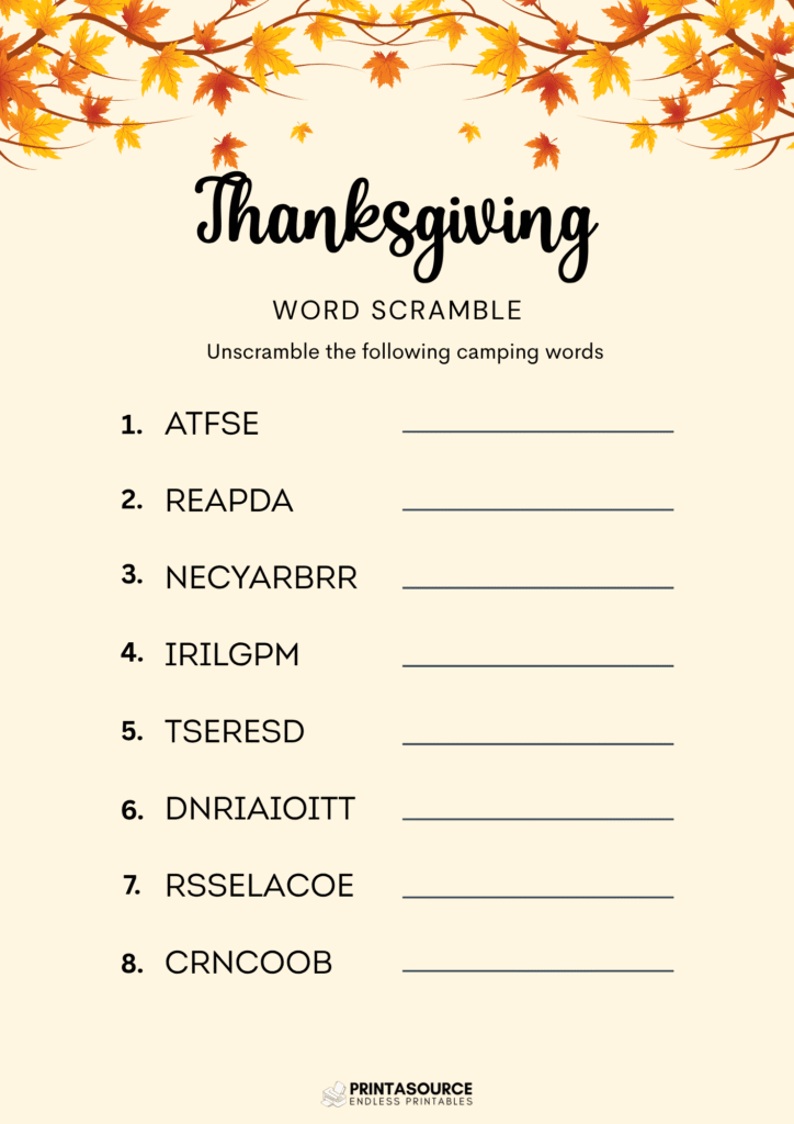 13 Thanksgiving word scrambles