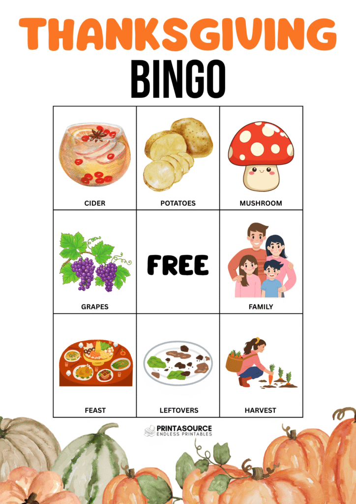 4 Thanksgiving Bingo Cards