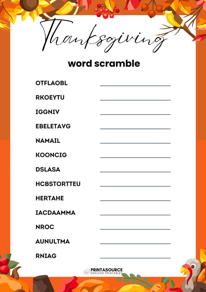 5 Thanksgiving word scrambles